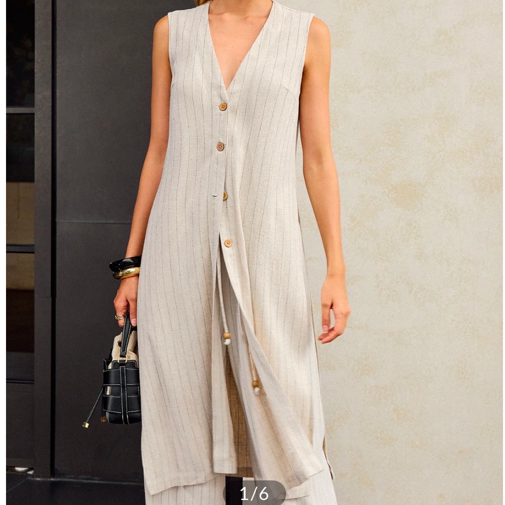 NWT Commense Striped Linen and Cotton Long Shirt